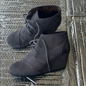 Maurices Black Suede Lace-Up Heeled Ankle Boots